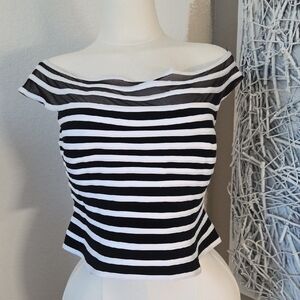 Signature Black and White Striped Crop Top